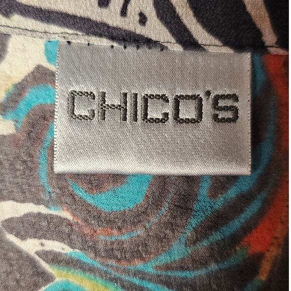 Chicos Sheer Button Up Top Large Abstract Print - Picture 8 of 10